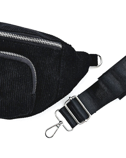Sac banane Vic en velours côtelé noir