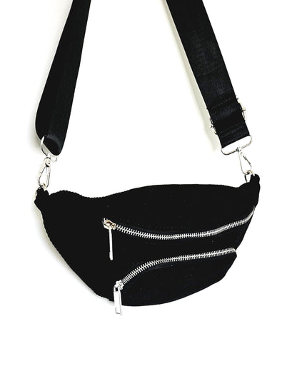 Sac banane Vic en velours côtelé noir