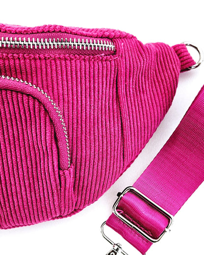 Sac banane Vic en velours côtelé rose