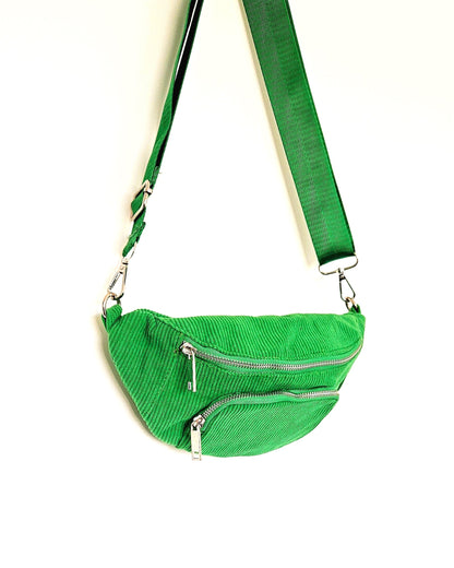 Sac banane Vic en velours côtelé vert